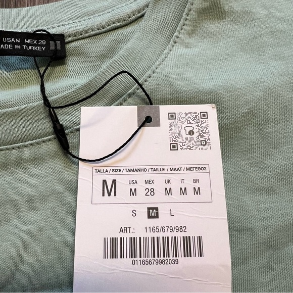 NWT Zara Green Day Ruffle Short Sleeves Round Neck Top T Shirt Size M - Picture 9 of 9